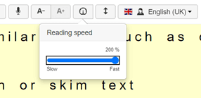 A drop down menu showing the reading speed options