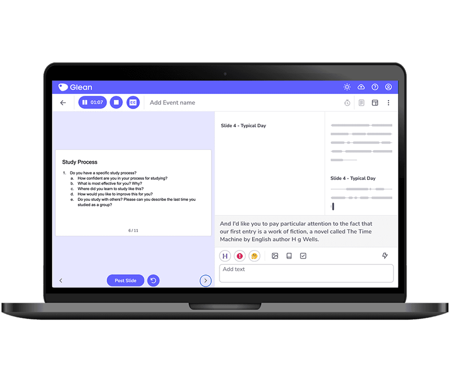 Live Captions with Glean - laptop with Glean live captions being demonstrated on the screen