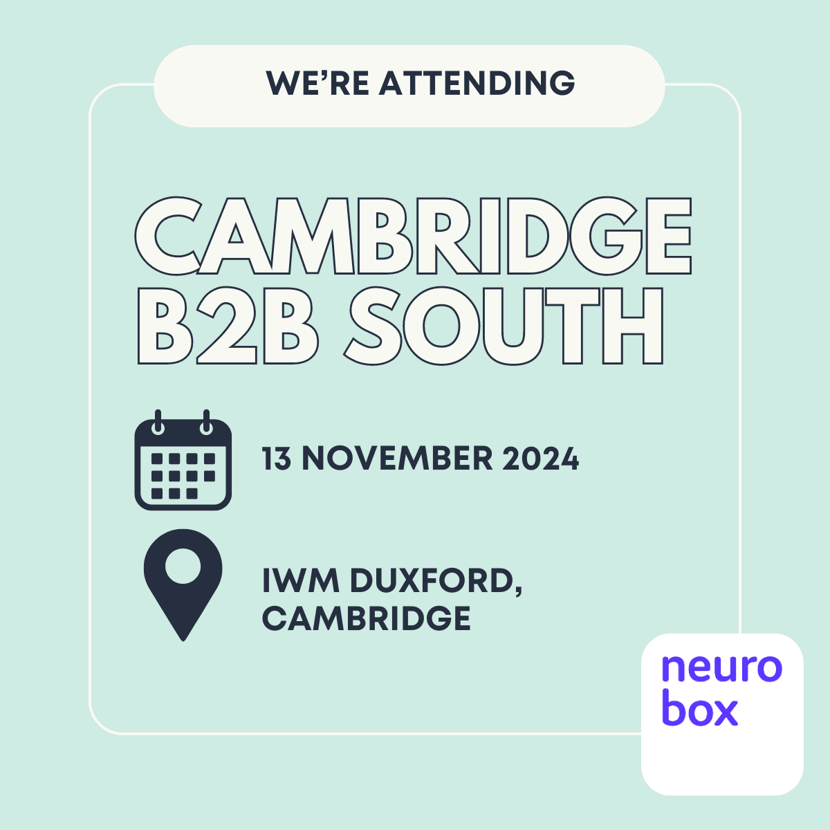 Light blue background - cambridge B@B south. Calendar icons shows date as 13 Nov and location icon shows IWM Duxford