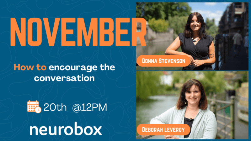 How to encourage the conversation. Photos show Donna a female with a black dress on and Mark, a male with a black jumper smiling with the river behind them