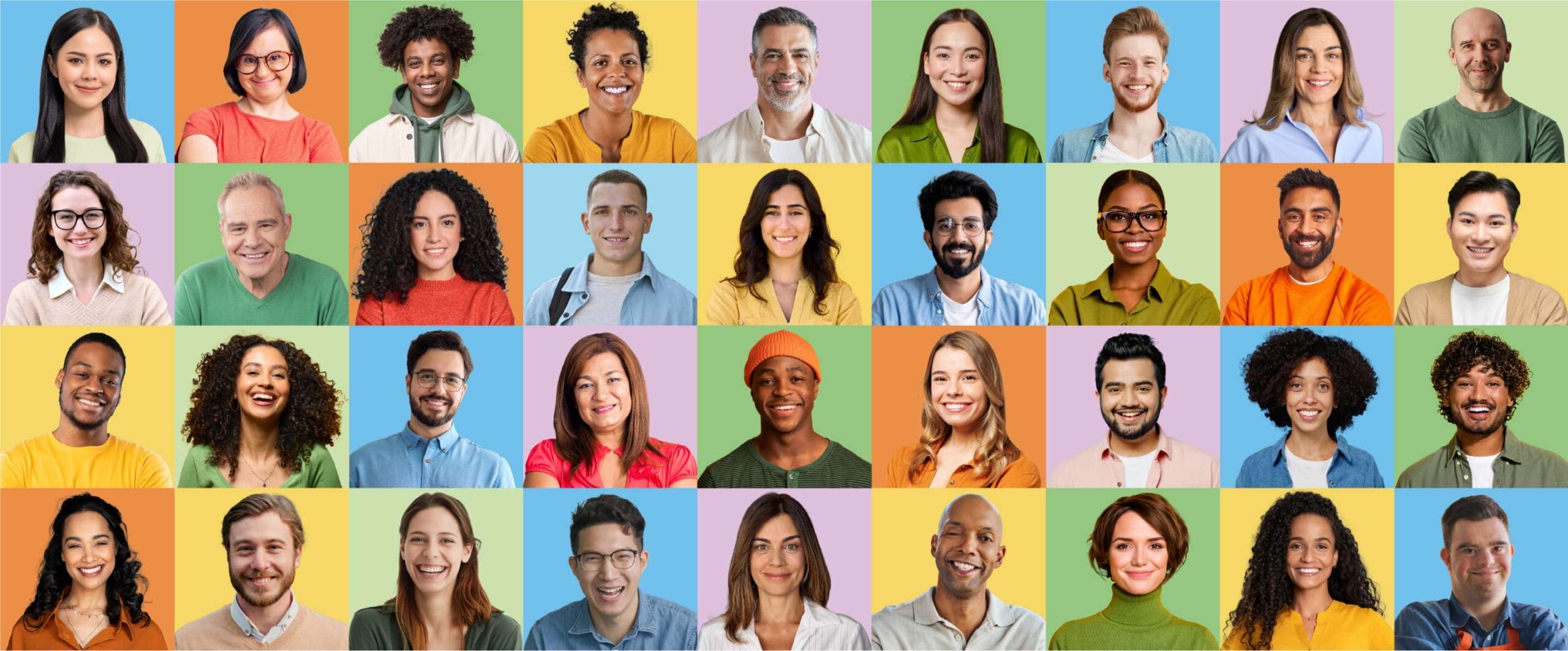 A colourful banner with different headshots showcasing neuroboxs approach as everyone is unique.