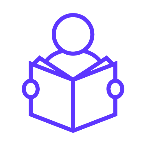 Purple outline of person holding a book