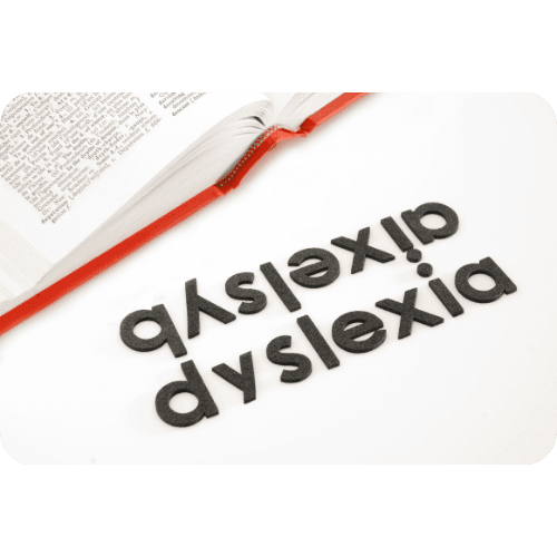 The word dyslexia spelt out, with the word mirrored upside down above it