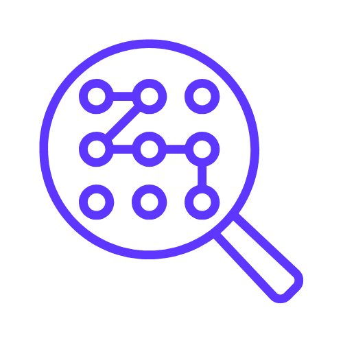 Purple outline of a magnifying glass with a pattern inside