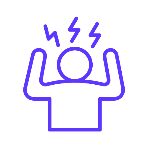 outline of person with their arms in the air and zig zag symbols above their head