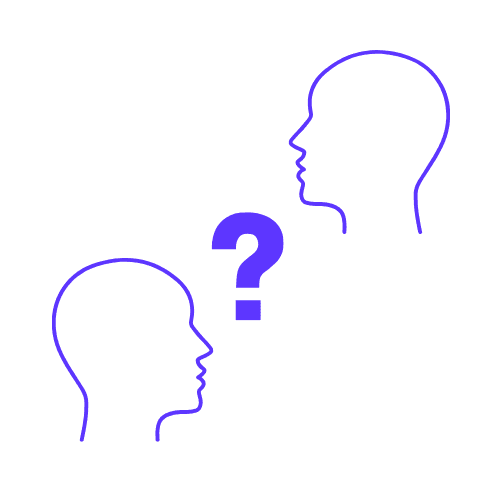 Outlines of two heads with a question mark inbetween