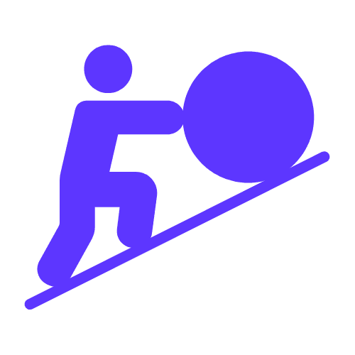A stick figure pushing a large ball up an incline