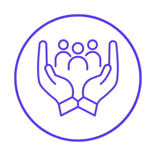 outline of hands holding up outlines of three people