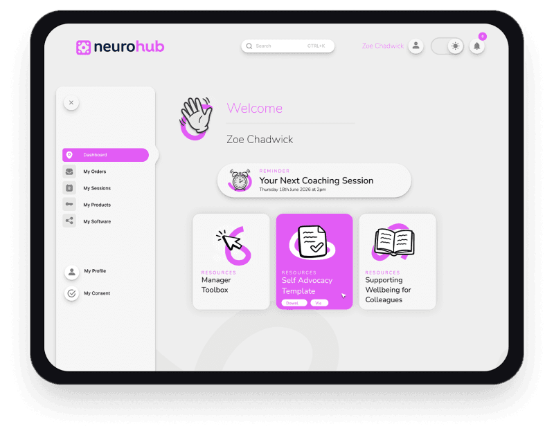 Preview of the neurohub dashboard welcome screen.