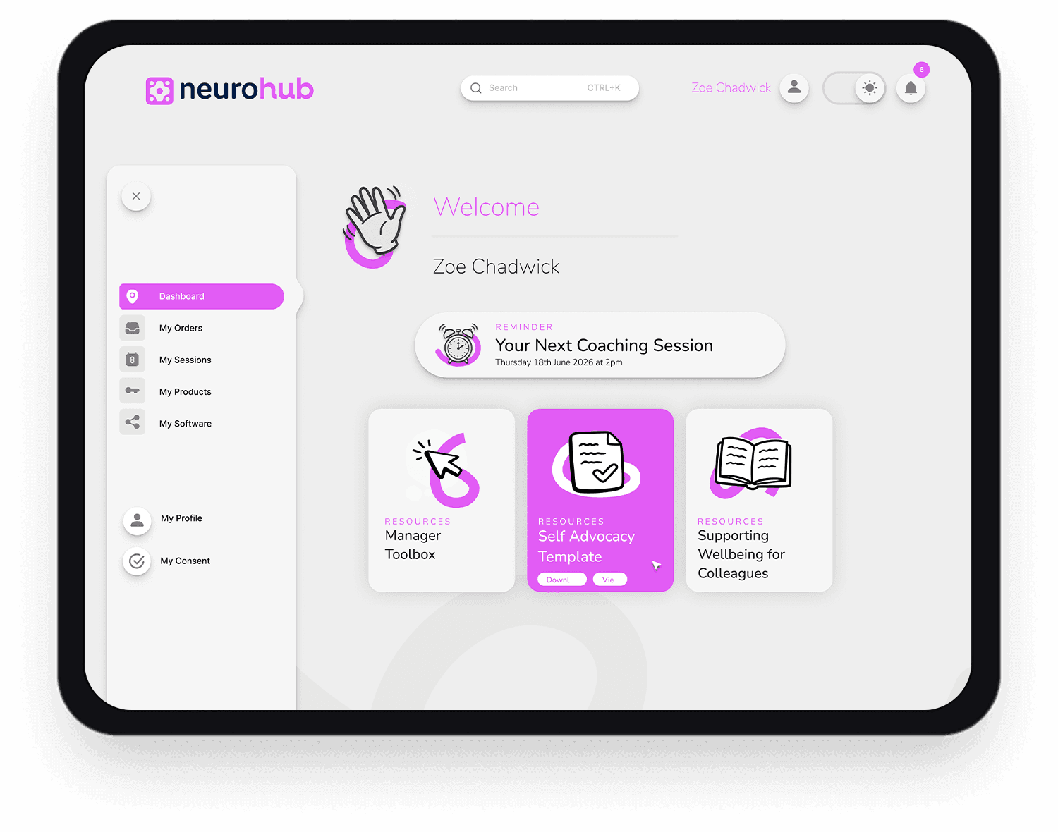 Preview of the neurohub dashboard welcome screen.